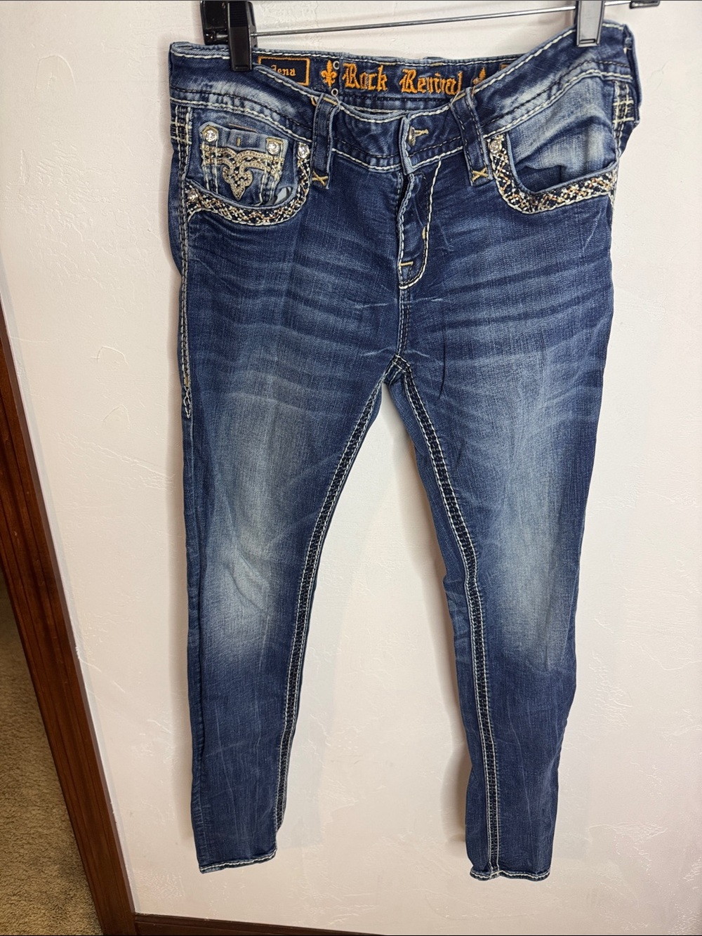 Rock Revival Jena Women's Medium Blue Distressed Skinny Jeans 31